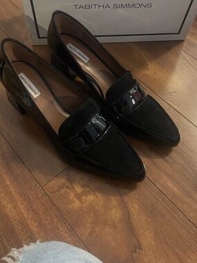 Margot Black Suede and Patent Loafer Flats by Tabitha Simmons